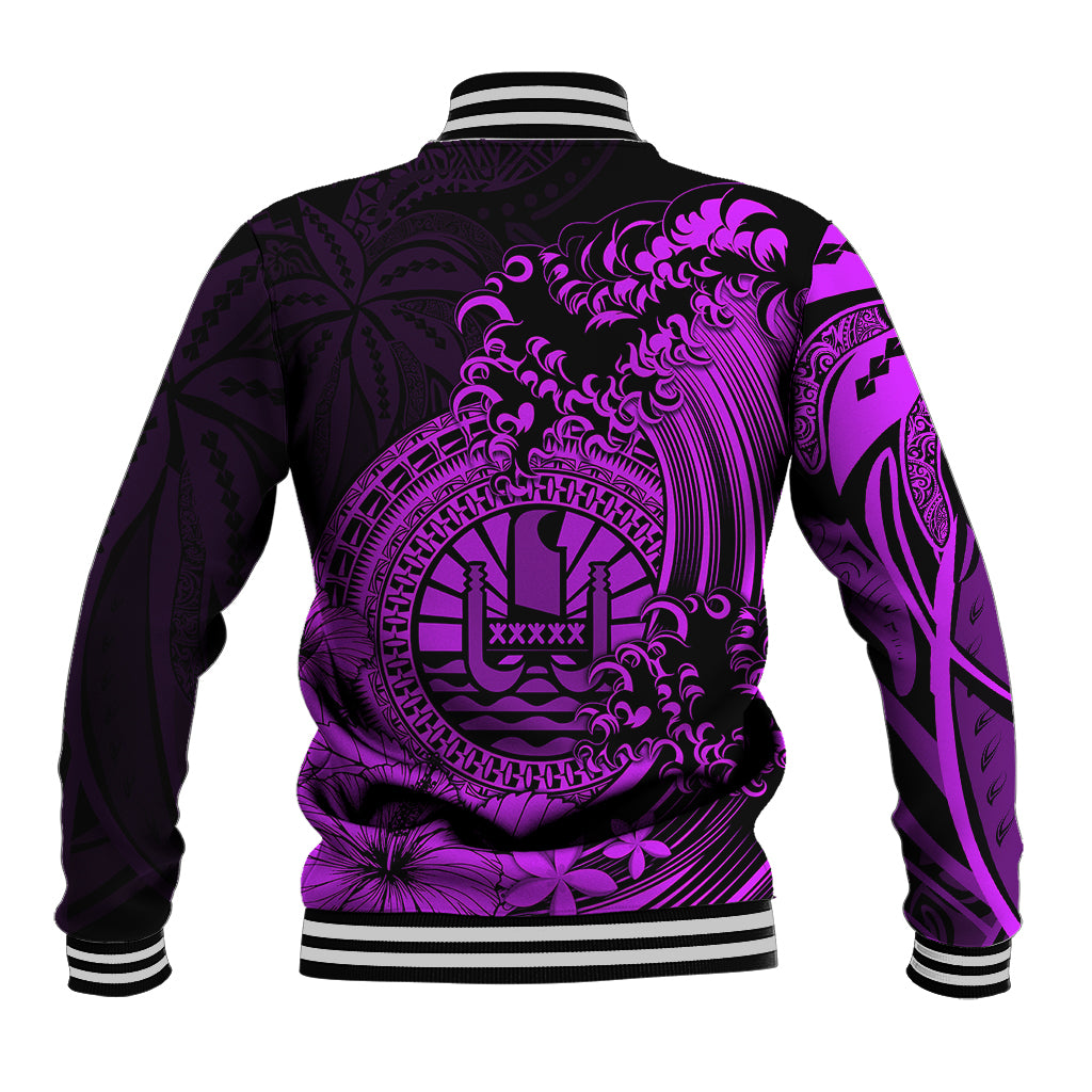 Polynesian Tahiti Island Baseball Jacket The Wave of Water - Purple LT9 - Polynesian Pride