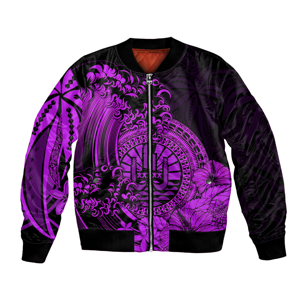 Polynesian Tahiti Island Bomber Jacket The Wave of Water - Purple LT9 Unisex Purple - Polynesian Pride