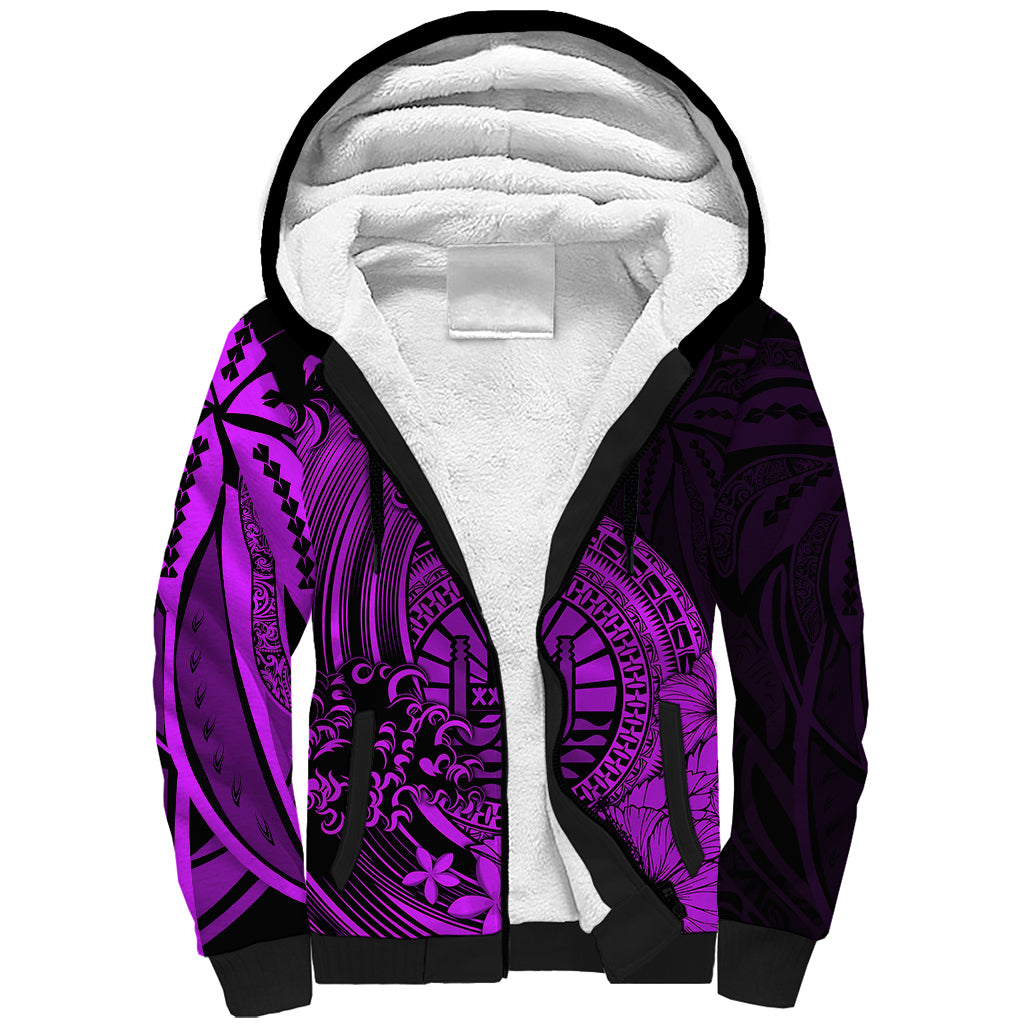 Polynesian Tahiti Island Sherpa Hoodie The Wave of Water - Purple LT9 Unisex Purple - Polynesian Pride