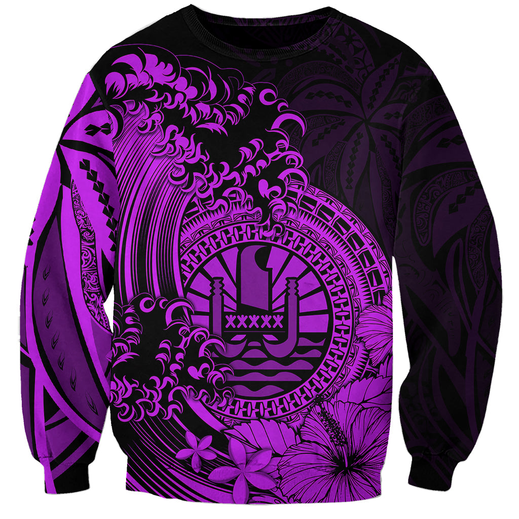 Polynesian Tahiti Island Sweatshirt The Wave of Water - Purple LT9 Unisex Purple - Polynesian Pride