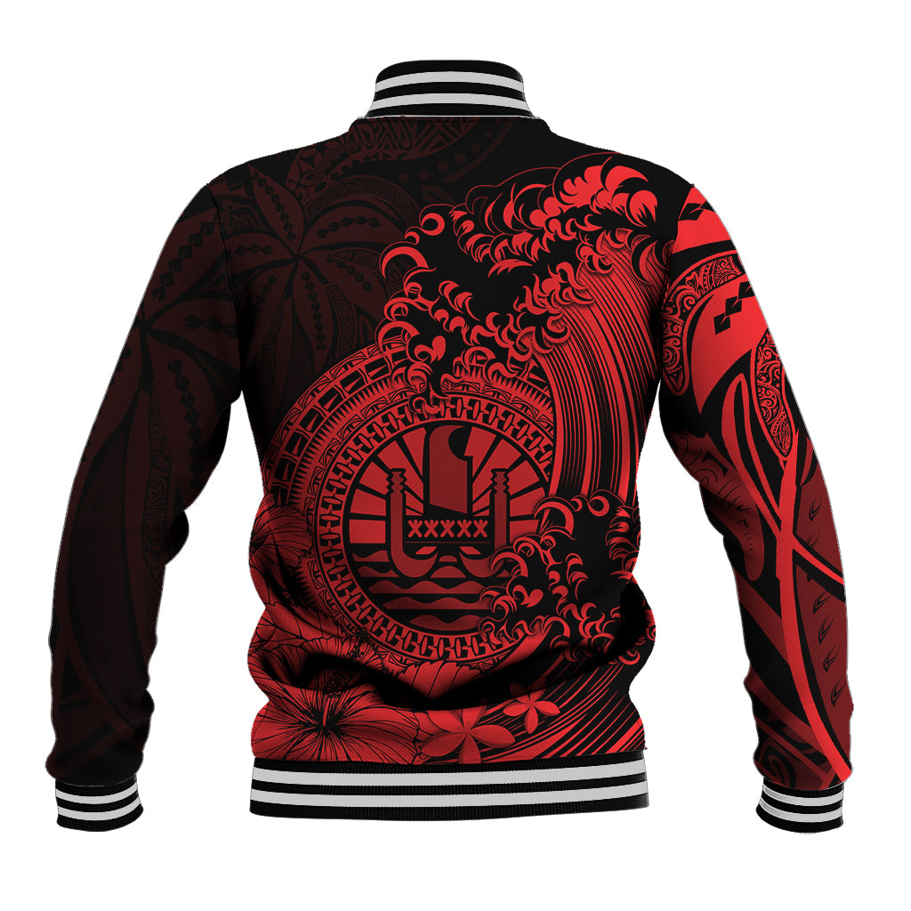 Polynesian Tahiti Island Baseball Jacket The Wave of Water - Red LT9 - Polynesian Pride