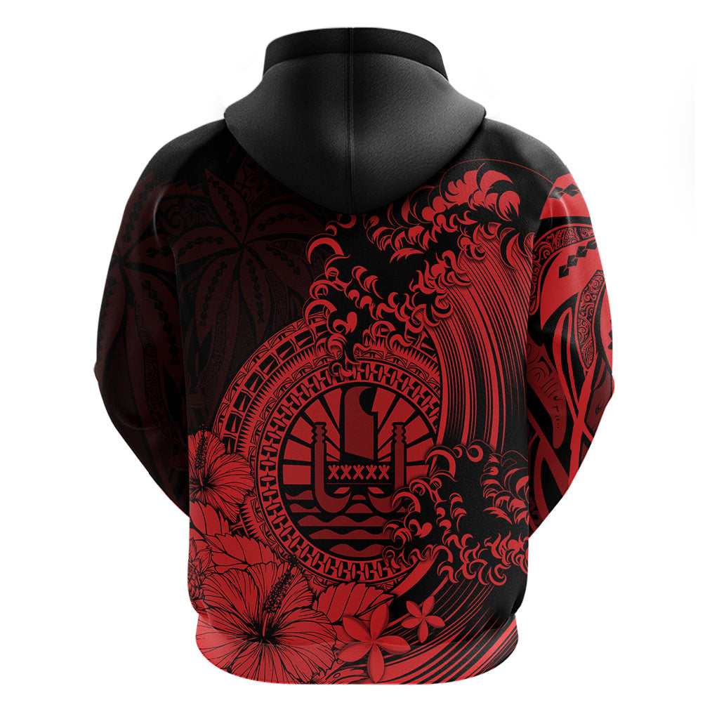 Polynesian Tahiti Island Hoodie The Wave of Water Red LT9 - Polynesian Pride