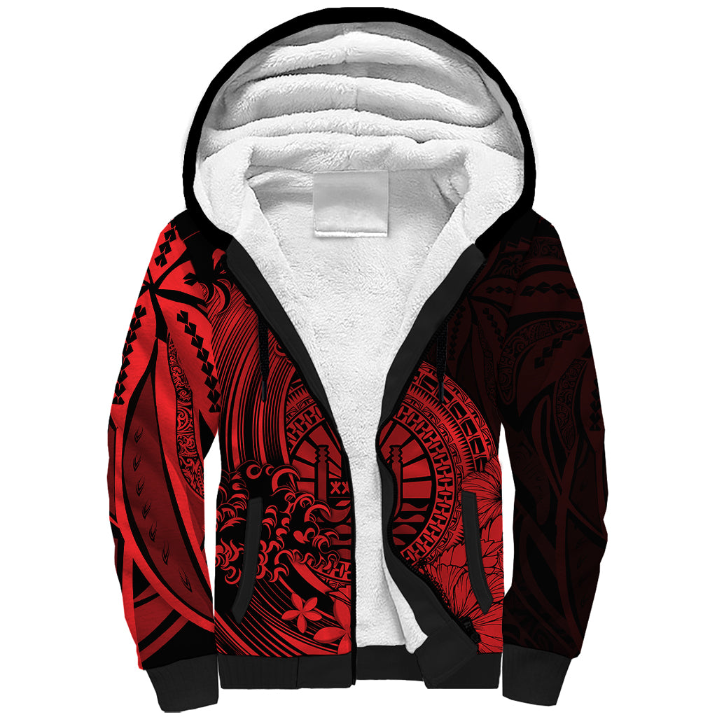 Polynesian Tahiti Island Sherpa Hoodie The Wave of Water - Red LT9 Unisex Red - Polynesian Pride