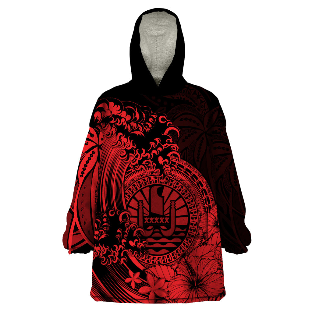 Polynesian Tahiti Island Wearable Blanket Hoodie The Wave of Water - Red LT9 One Size Red - Polynesian Pride