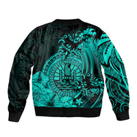 Polynesian Tahiti Island Bomber Jacket The Wave of Water - Turquoise LT9 - Polynesian Pride