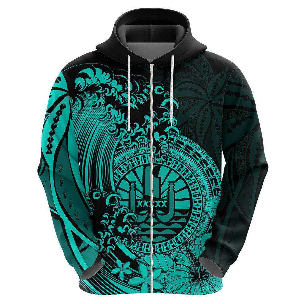 Polynesian Tahiti Island Hoodie The Wave of Water Turquoise LT9 - Polynesian Pride