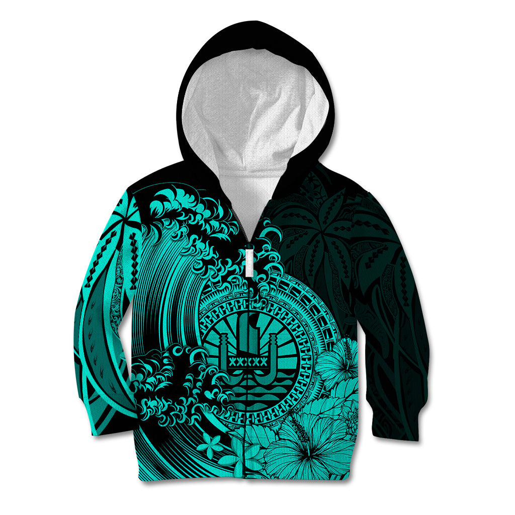 Polynesian Tahiti Island Kid Hoodie The Wave of Water - Turquoise LT9 - Polynesian Pride