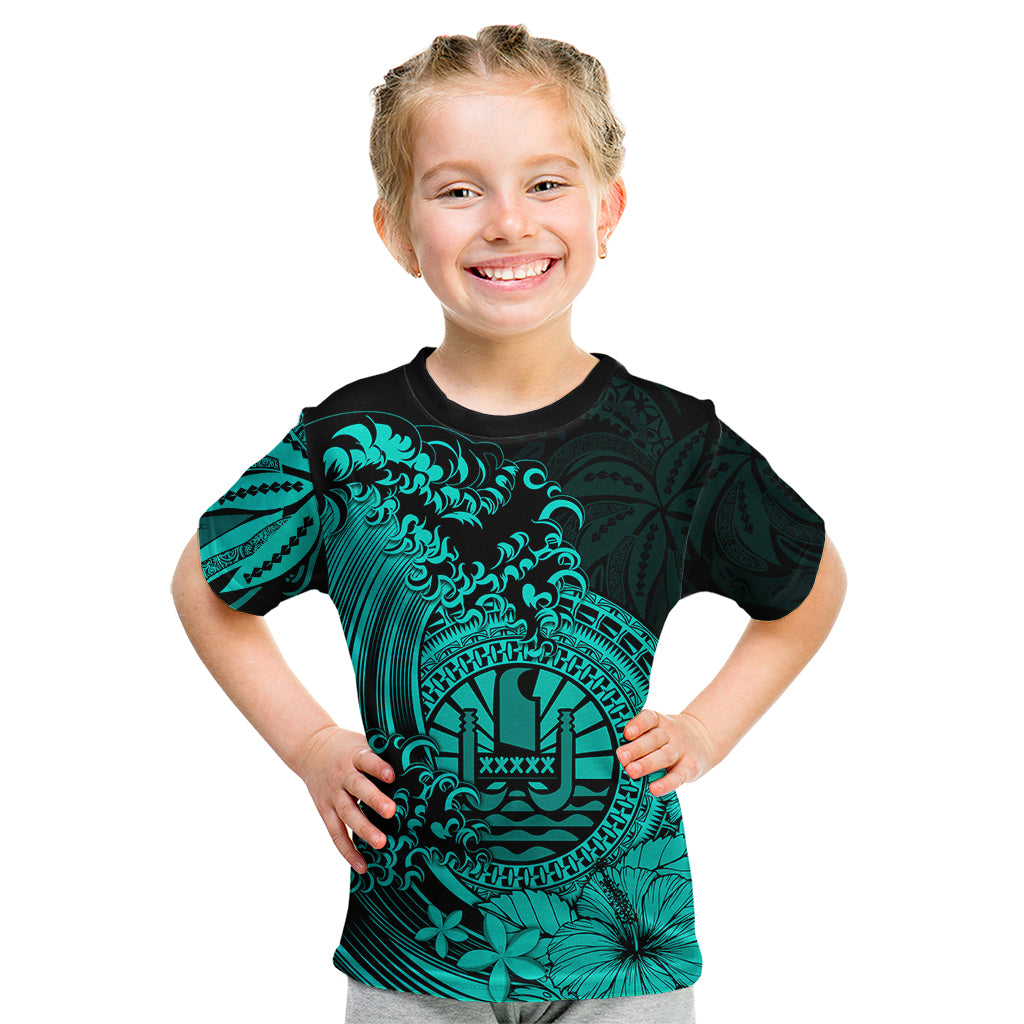 Polynesian Tahiti Island Kid T Shirt The Wave of Water - Turquoise LT9 - Polynesian Pride