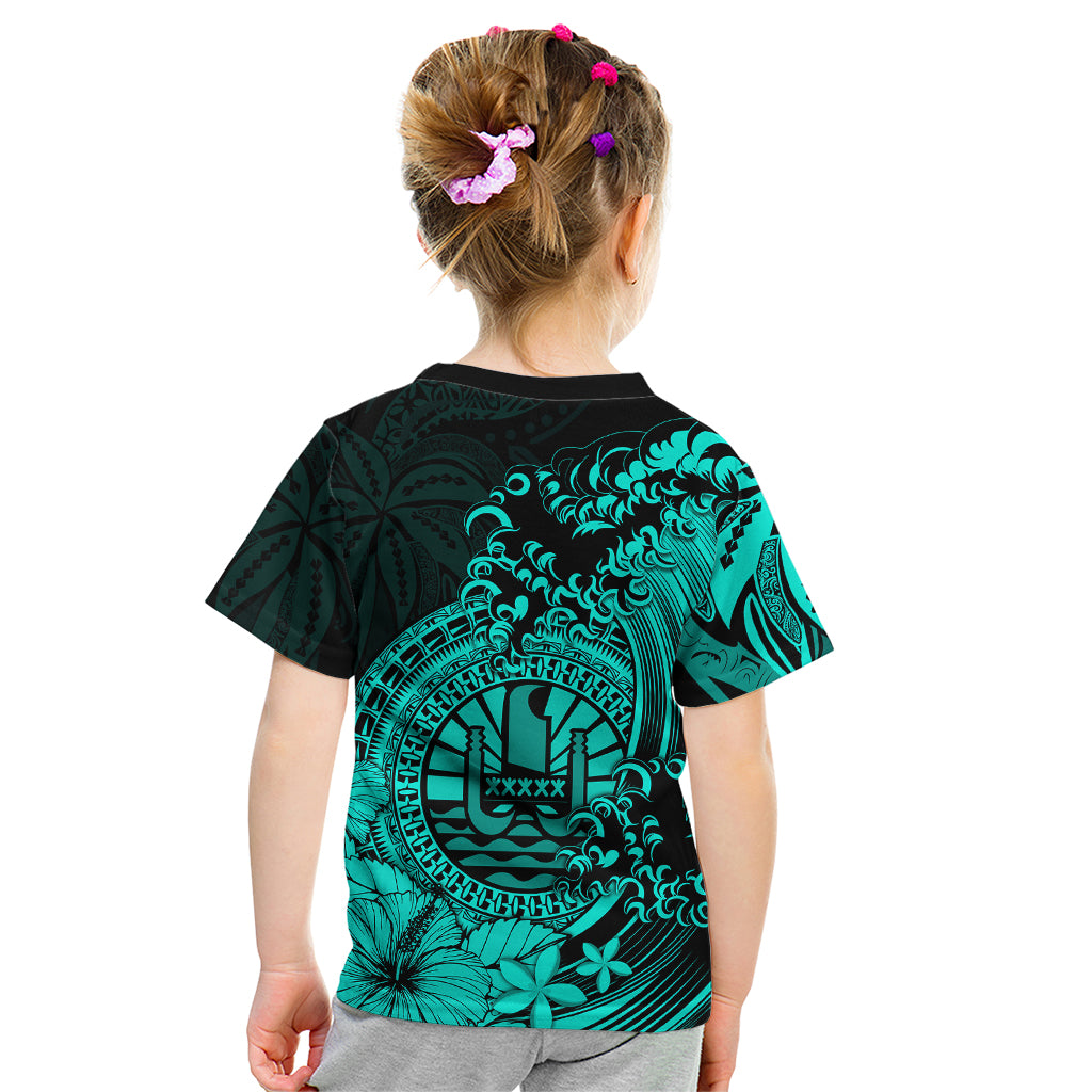 Polynesian Tahiti Island Kid T Shirt The Wave of Water - Turquoise LT9 - Polynesian Pride