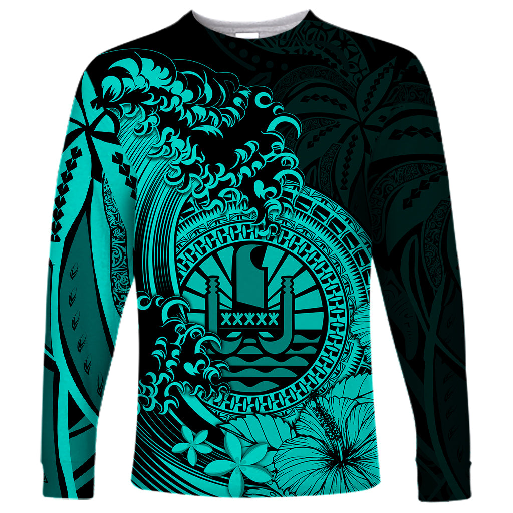 Polynesian Tahiti Island Long Sleeve Shirt The Wave of Water - Turquoise LT9 Unisex Turquoise - Polynesian Pride