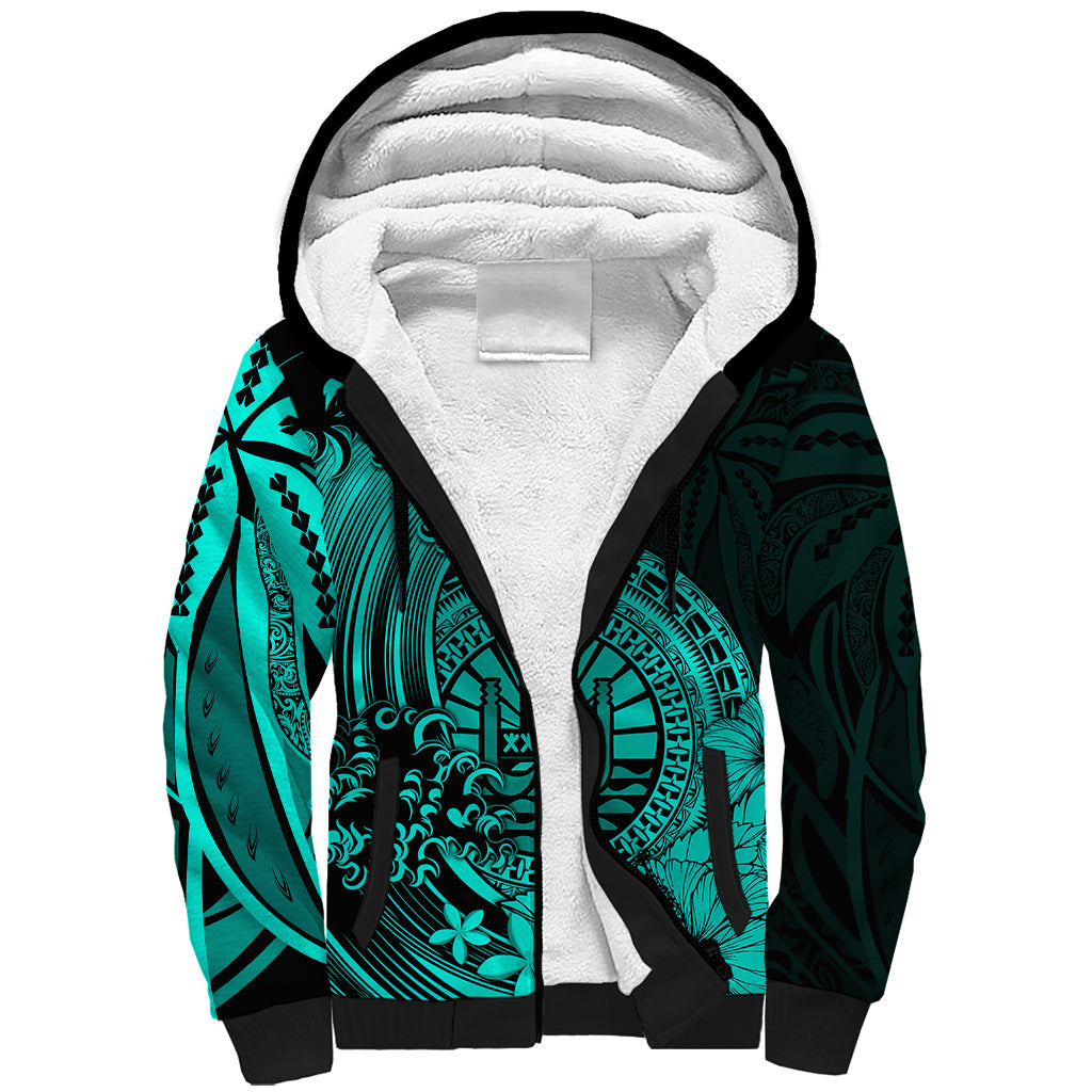 Polynesian Tahiti Island Sherpa Hoodie The Wave of Water - Turquoise LT9 Unisex Turquoise - Polynesian Pride