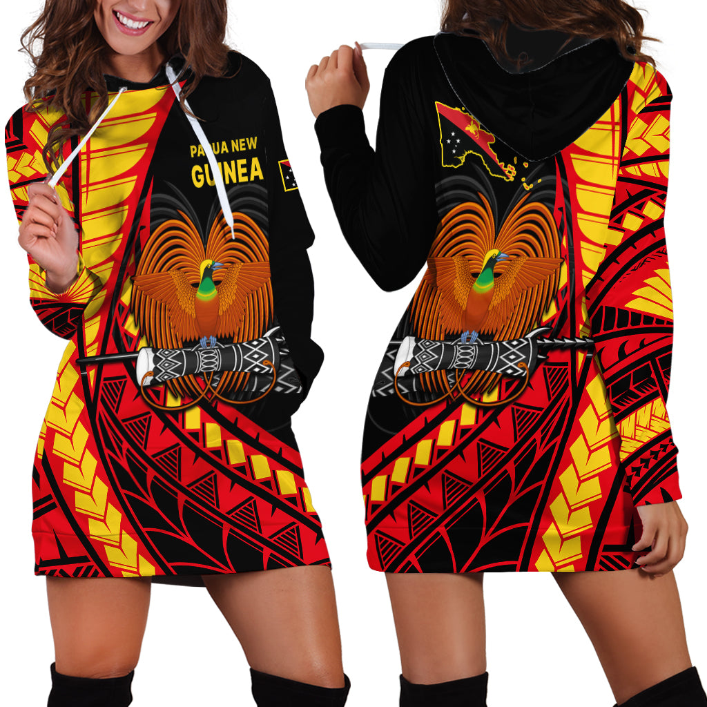 Papua New Guinea Hoodie Dress The Greater Bird of Paradise LT9 Black - Polynesian Pride