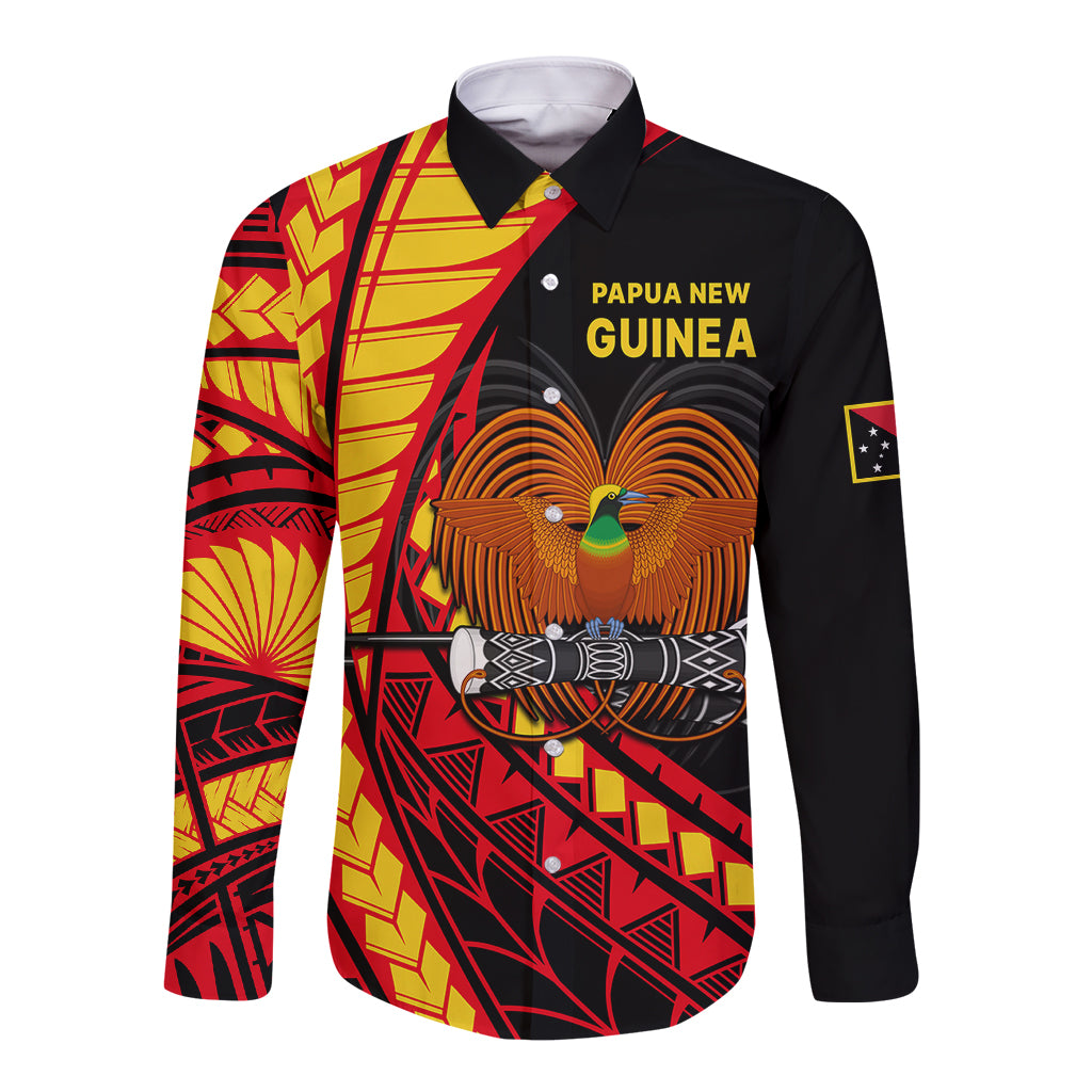 Papua New Guinea Long Sleeve Button Shirt The Greater Bird of Paradise LT9 Unisex Black - Polynesian Pride