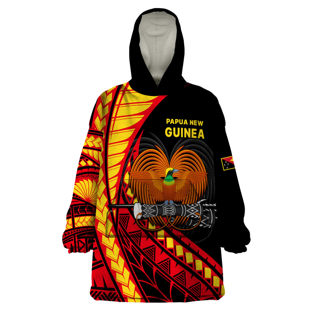 Papua New Guinea Wearable Blanket Hoodie The Greater Bird of Paradise LT9 One Size Black - Polynesian Pride