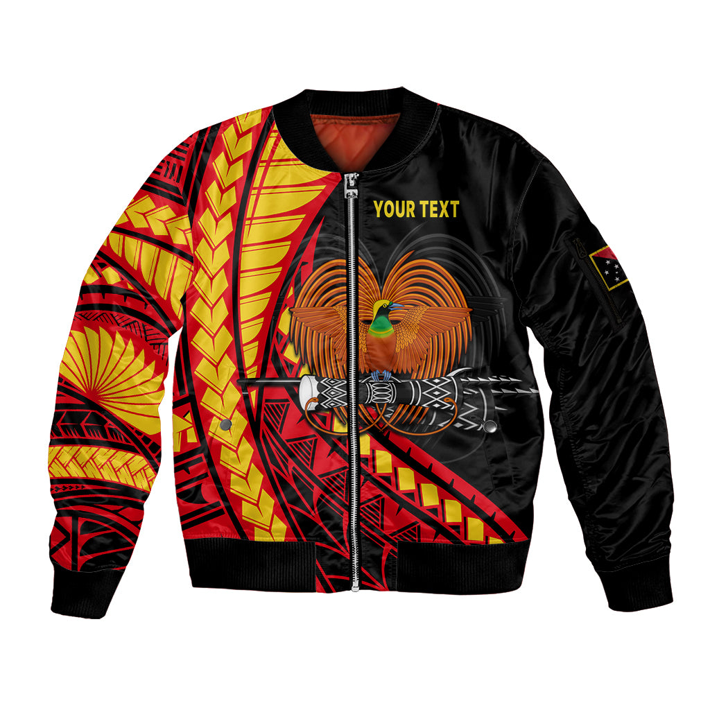 (Custom Personalised) Papua New Guinea Sleeve Zip Bomber Jacket The Greater Bird of Paradise LT9 Unisex Black - Polynesian Pride