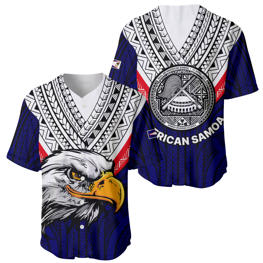 American Samoa Baseball Jersey Bald Eagle with Polynesian Pattern LT9 Blue - Polynesian Pride