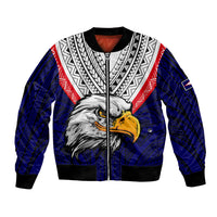 American Samoa Bomber Jacket Bald Eagle with Polynesian Pattern LT9 Unisex Blue - Polynesian Pride