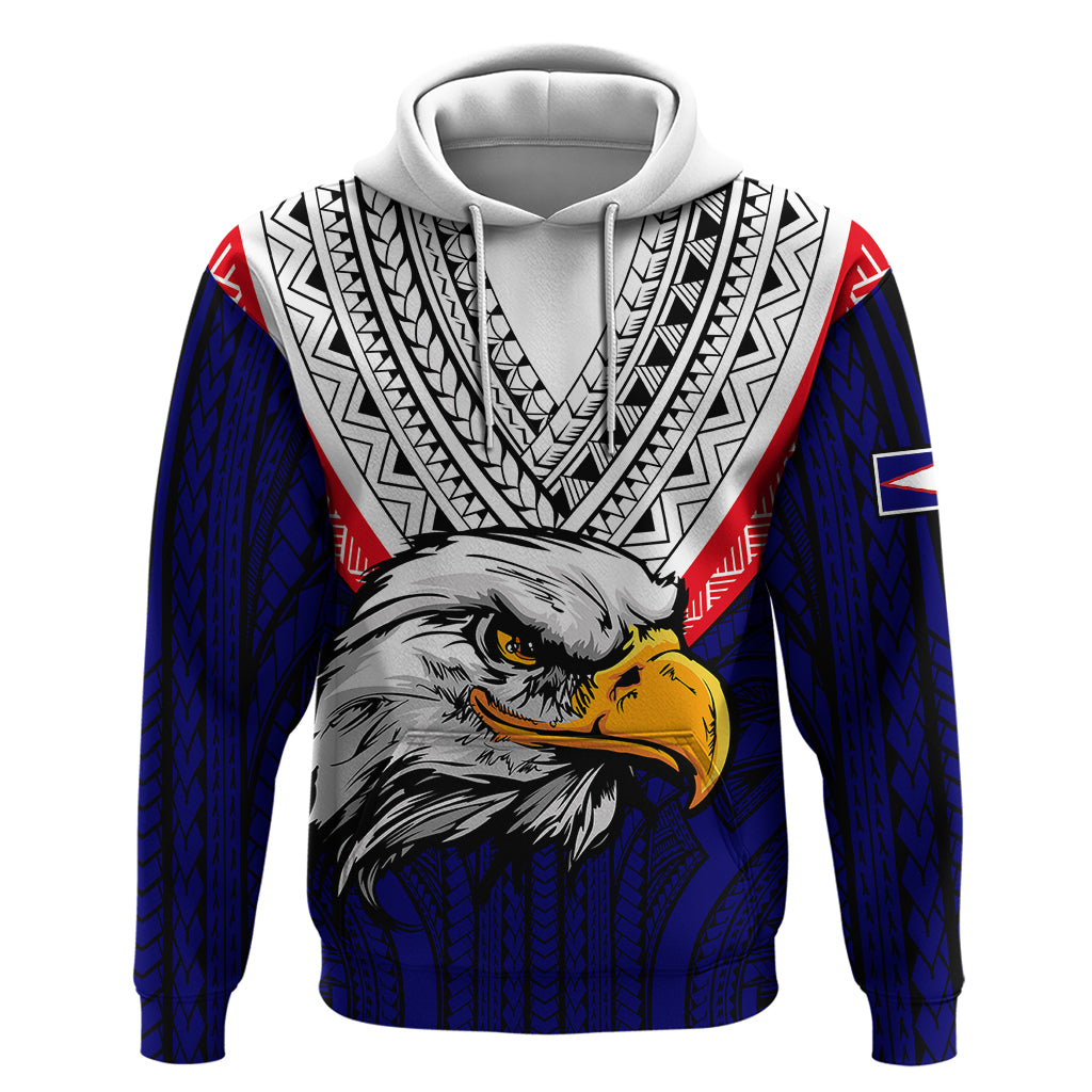 American Samoa Hoodie Bald Eagle with Polynesian Pattern LT9 - Polynesian Pride