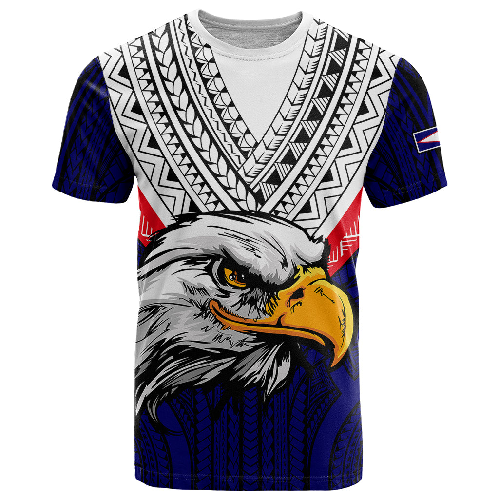 American Samoa T Shirt Bald Eagle with Polynesian Pattern LT9 Blue - Polynesian Pride