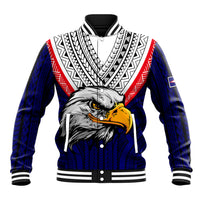 (Custom Personalised) American Samoa Baseball Jacket Bald Eagle with Polynesian Pattern LT9 Unisex Blue - Polynesian Pride