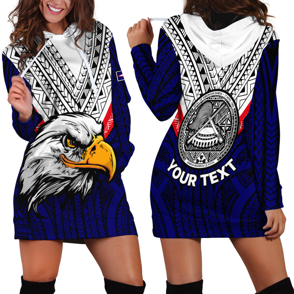 (Custom Personalised) American Samoa Hoodie Dress Bald Eagle with Polynesian Pattern LT9 Blue - Polynesian Pride