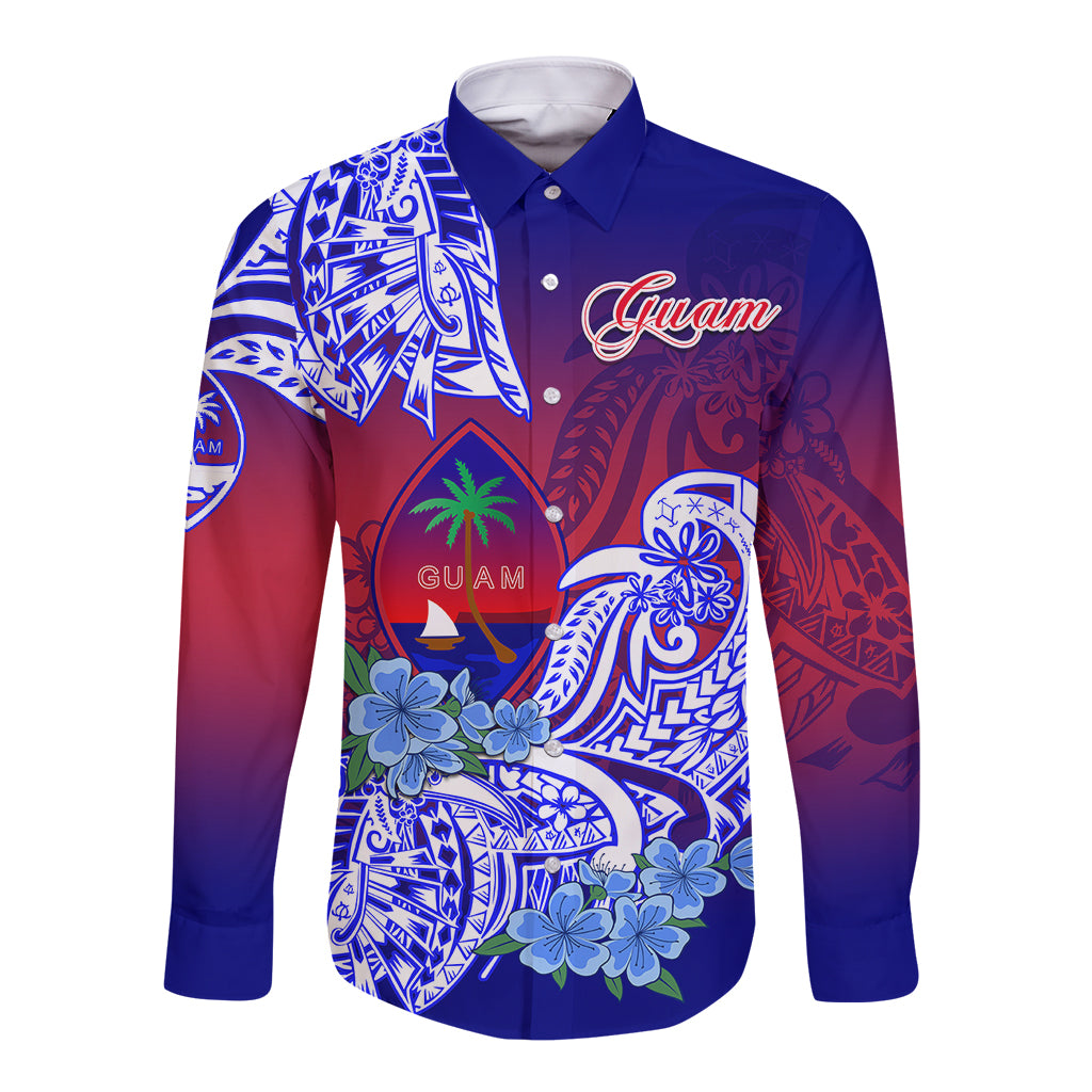 Guam Long Sleeve Button Shirt Polynesian Floral Tribal LT9 Unisex Gradient - Polynesian Pride