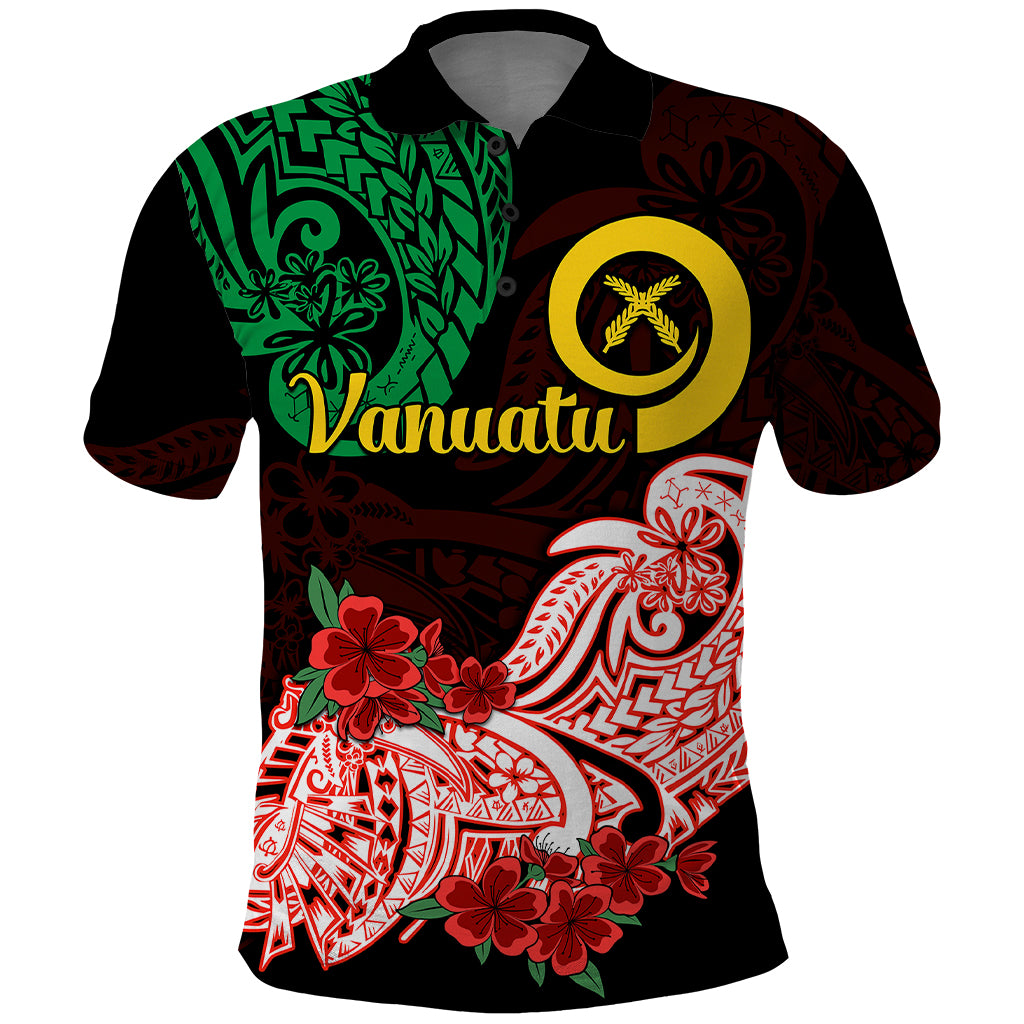 Vanuatu Polo Shirt Polynesian Floral Tribal LT9 Black - Polynesian Pride