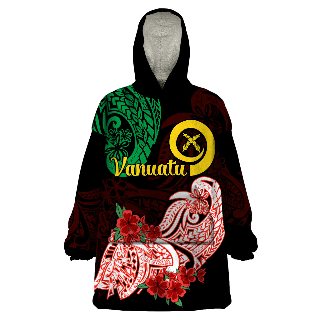 Vanuatu Wearable Blanket Hoodie Polynesian Floral Tribal LT9 One Size Black - Polynesian Pride