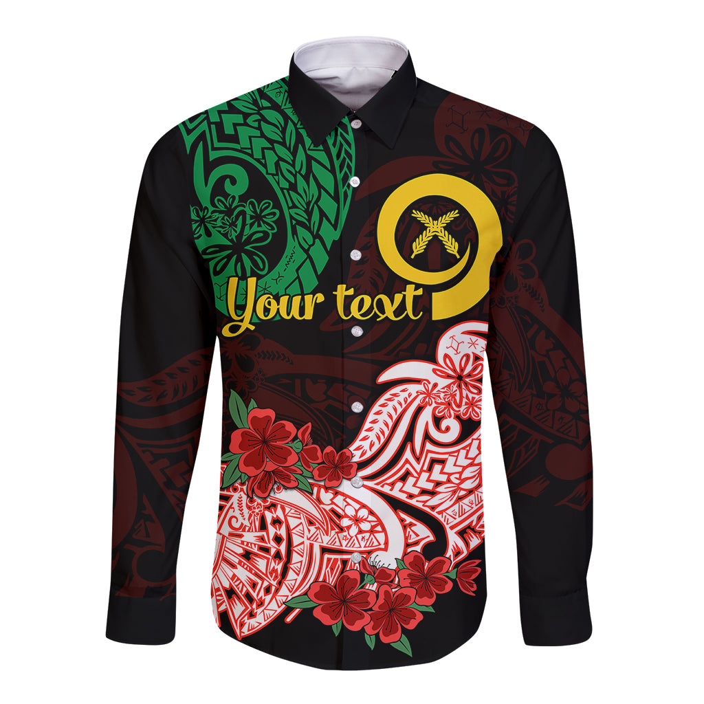 (Custom Personalised) Vanuatu Long Sleeve Button Shirt Polynesian Floral Tribal LT9 Unisex Black - Polynesian Pride