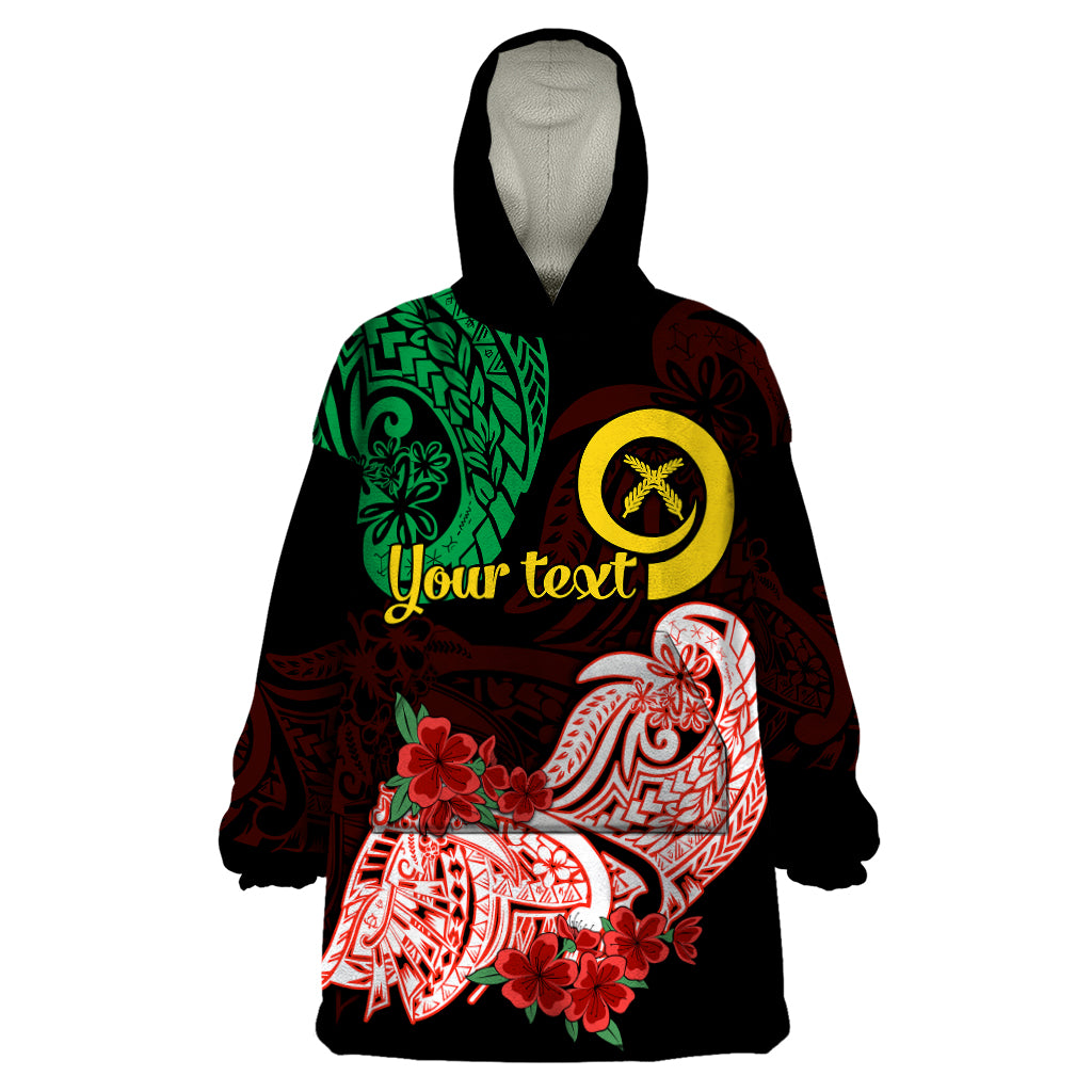 (Custom Personalised) Vanuatu Wearable Blanket Hoodie Polynesian Floral Tribal LT9 One Size Black - Polynesian Pride