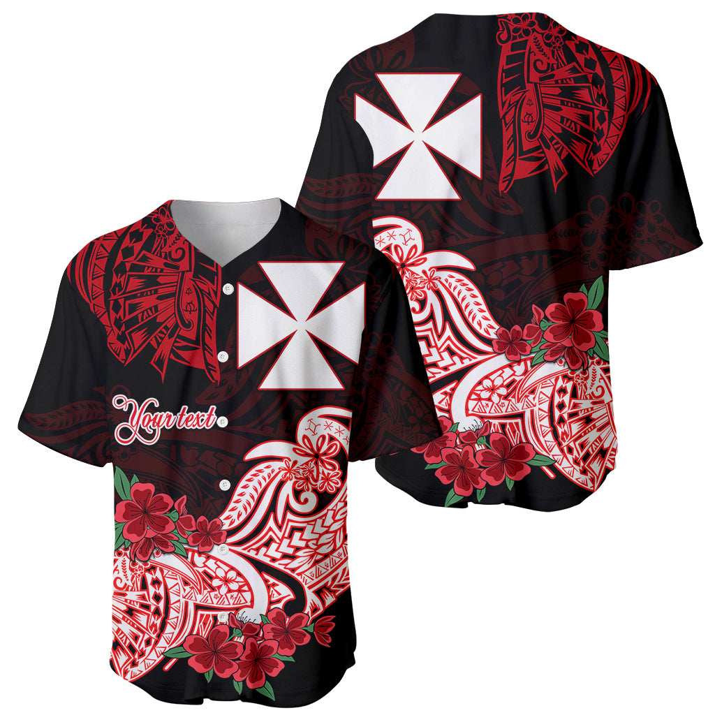 (Custom Personalised) Wallis et Futuna Baseball Jersey Polynesian Floral Tribal LT9 Black - Polynesian Pride