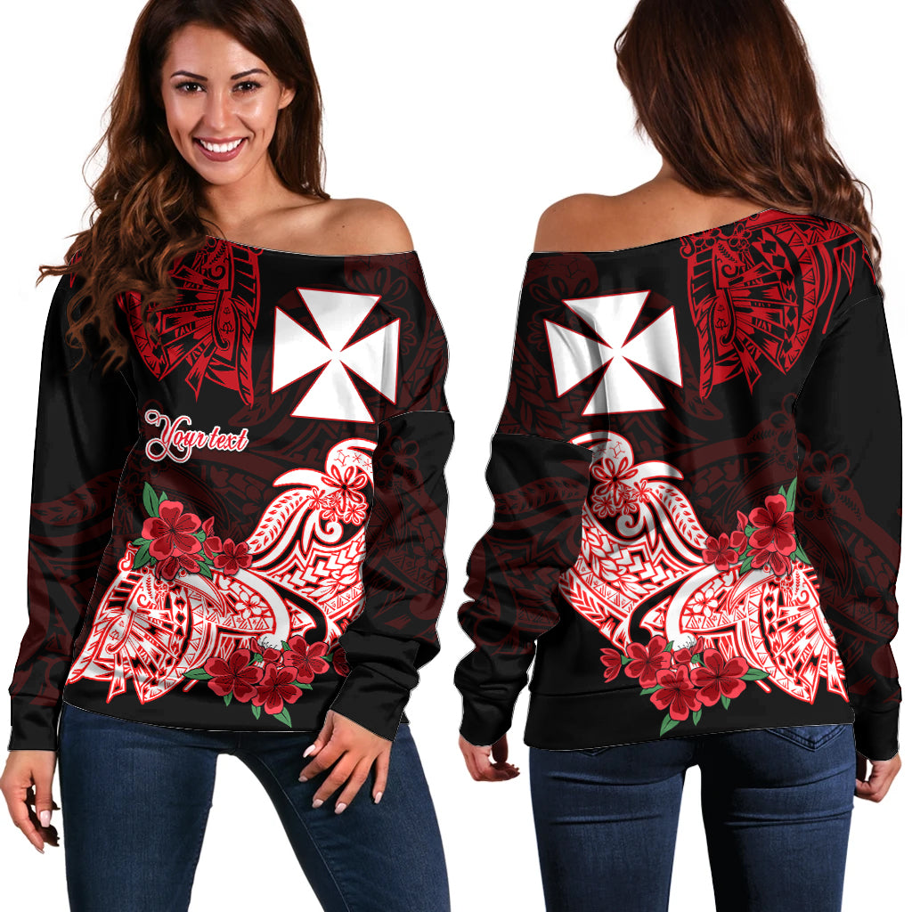 (Custom Personalised) Wallis et Futuna Off Shoulder Sweater Polynesian Floral Tribal LT9 Women Black - Polynesian Pride