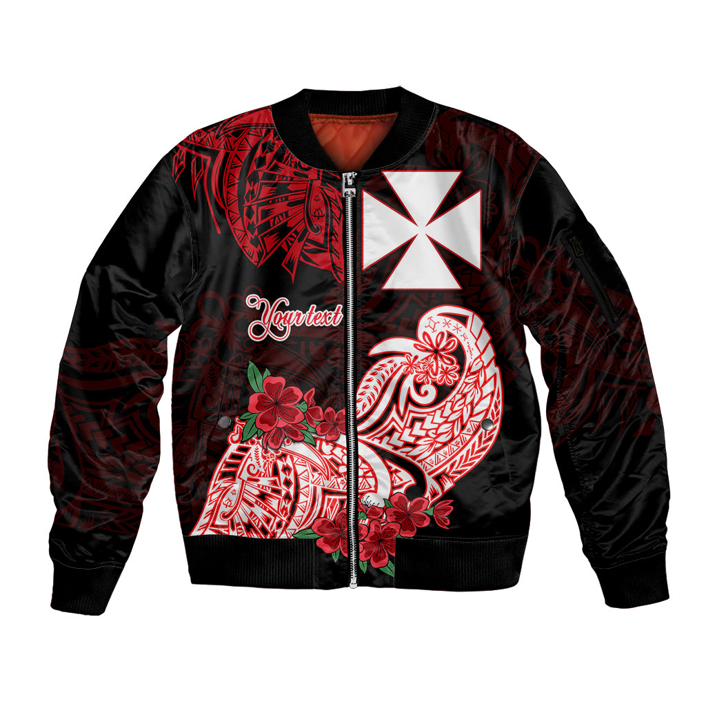 (Custom Personalised) Wallis et Futuna Sleeve Zip Bomber Jacket Polynesian Floral Tribal LT9 Unisex Black - Polynesian Pride