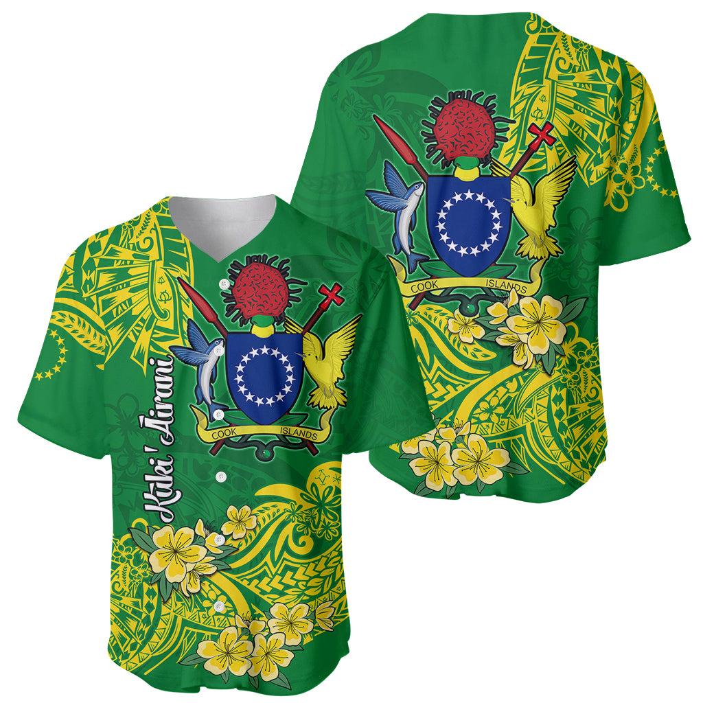 Cook Island Baseball Jersey Polynesian Floral Tribal LT9 Green - Polynesian Pride