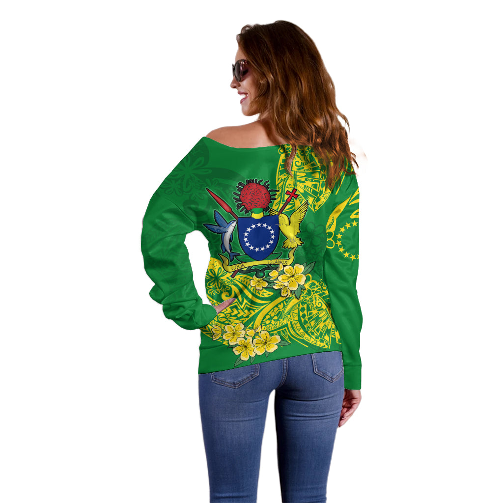 Cook Island Off Shoulder Sweater Polynesian Floral Tribal LT9 - Polynesian Pride