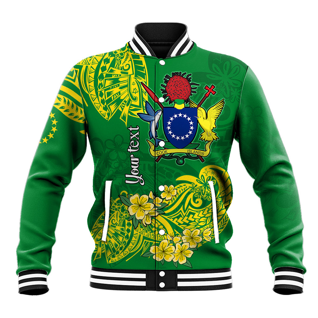 (Custom Personalised) Cook Island Baseball Jacket Polynesian Floral Tribal LT9 Unisex Green - Polynesian Pride
