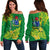 (Custom Personalised) Cook Island Off Shoulder Sweater Polynesian Floral Tribal LT9 Women Green - Polynesian Pride