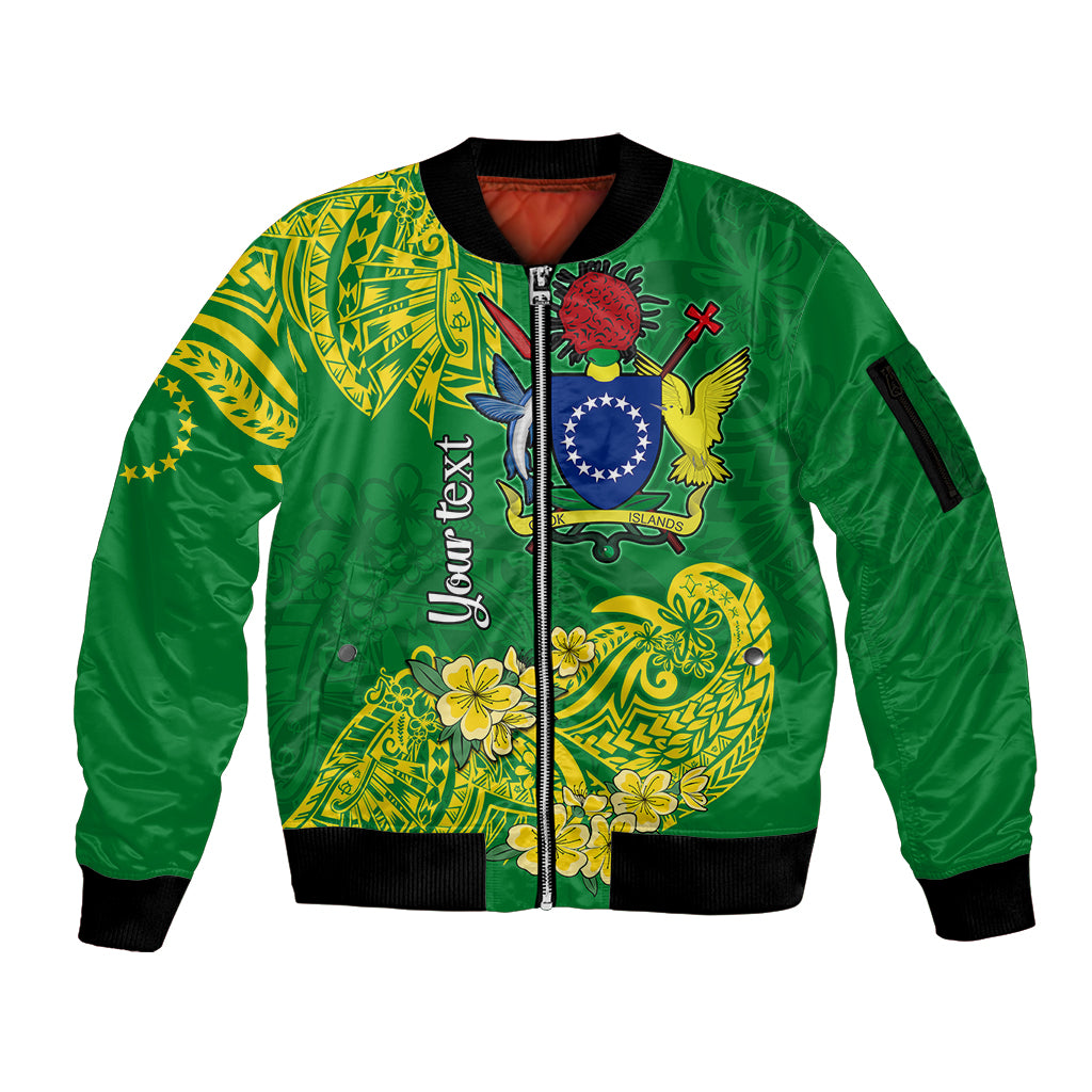 (Custom Personalised) Cook Island Sleeve Zip Bomber Jacket Polynesian Floral Tribal LT9 Unisex Green - Polynesian Pride