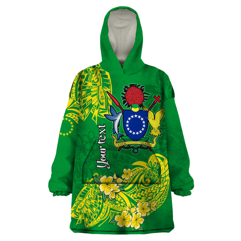 (Custom Personalised) Cook Island Wearable Blanket Hoodie Polynesian Floral Tribal LT9 One Size Green - Polynesian Pride