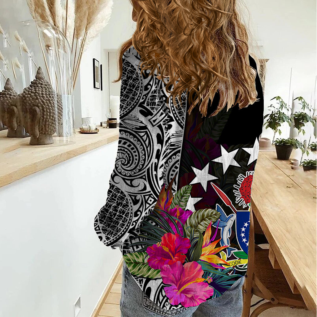 Cook Island Women Casual Shirt Tribal Polynesian and Tropical Flowers LT9 - Polynesian Pride