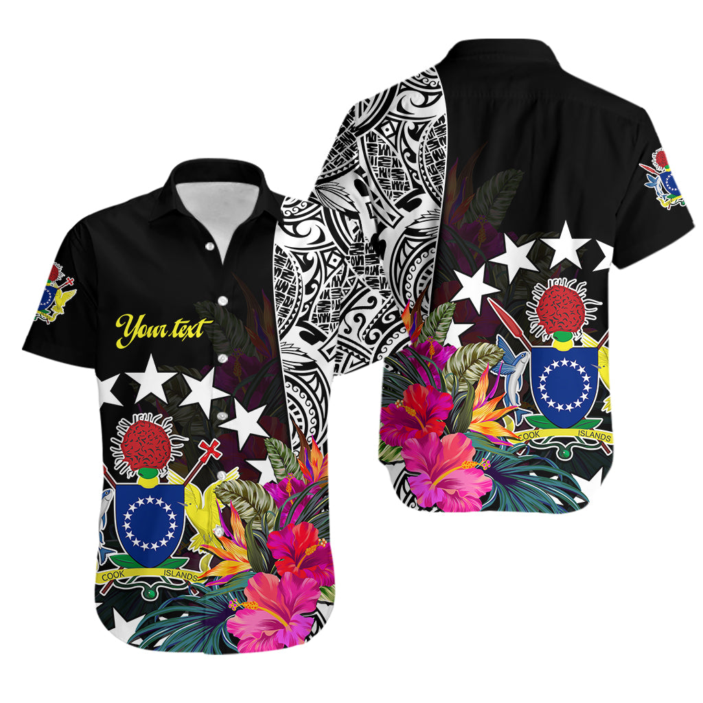 (Custom Personalised) Cook Island Hawaiian Shirt Tribal Polynesian and Tropical Flowers LT9 Black - Polynesian Pride