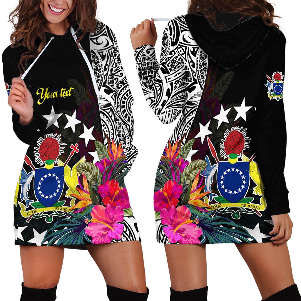 (Custom Personalised) Cook Island Hoodie Dress Tribal Polynesian and Tropical Flowers LT9 Black - Polynesian Pride