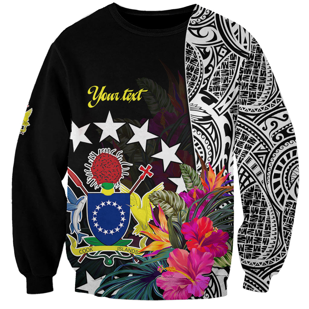 (Custom Personalised) Cook Island Sweatshirt Tribal Polynesian and Tropical Flowers LT9 Unisex Black - Polynesian Pride