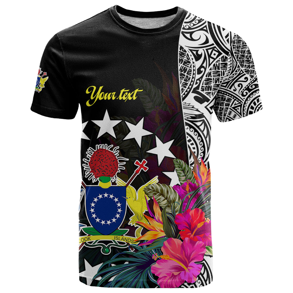 Custom Cook Island T Shirt Tribal Polynesian and Tropical Flowers LT9 Black - Polynesian Pride