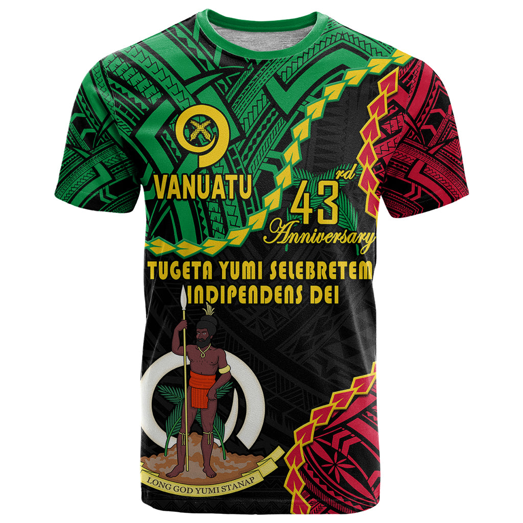 Custom Vanuatu 43rd Anniversary T Shirt Tugeta Yumi Selebretem Indipendens Dei LT9 Black - Polynesian Pride