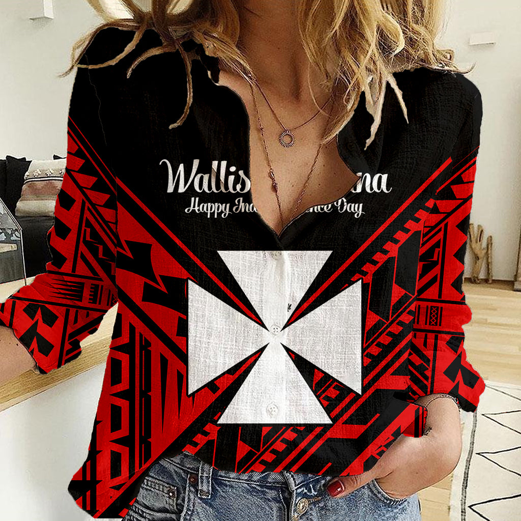 Wallis et Futuna Women Casual Shirt Happy Independence Day LT9 Female Red - Polynesian Pride