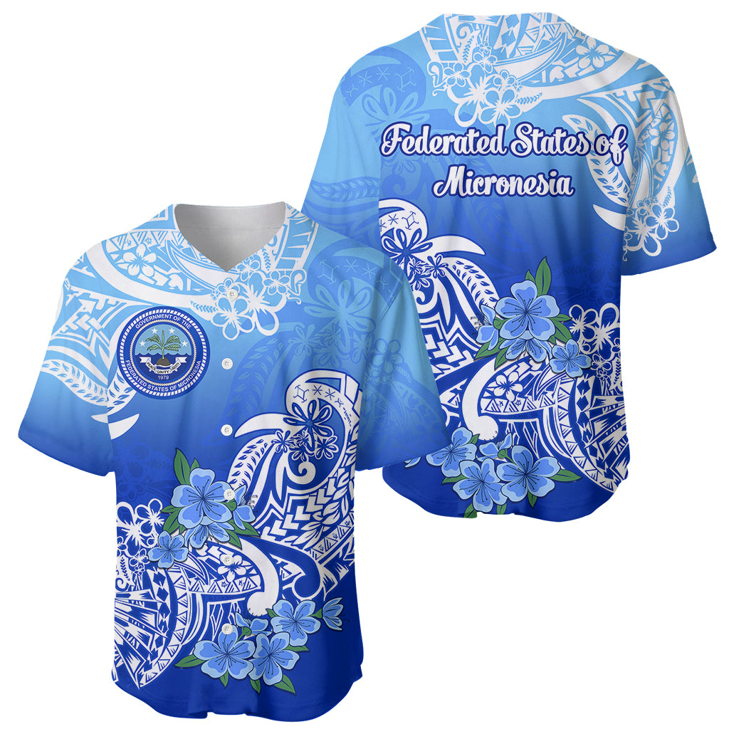 Federated States Of Micronesia Baseball Jersey Polynesian Floral Tribal LT9 Blue - Polynesian Pride