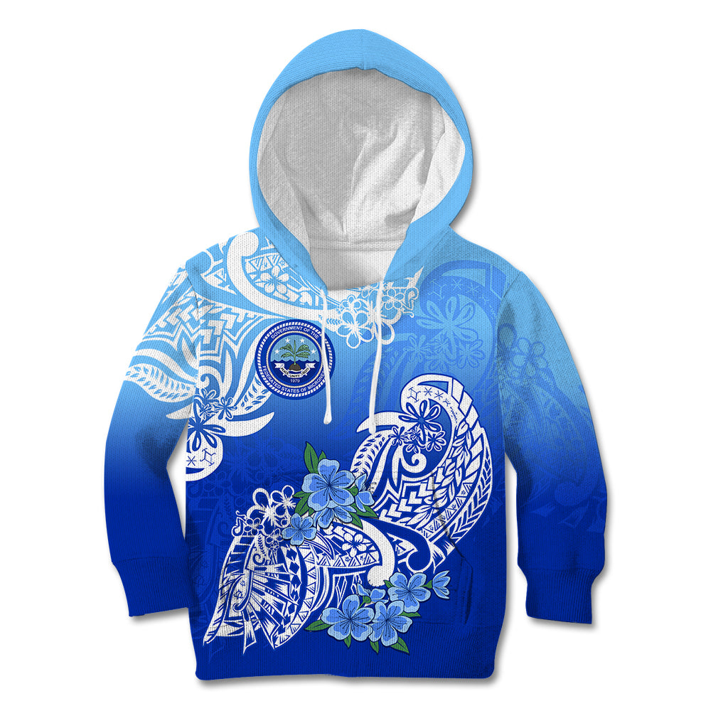 Federated States Of Micronesia Kid Hoodie Polynesian Floral Tribal LT9 Blue - Polynesian Pride
