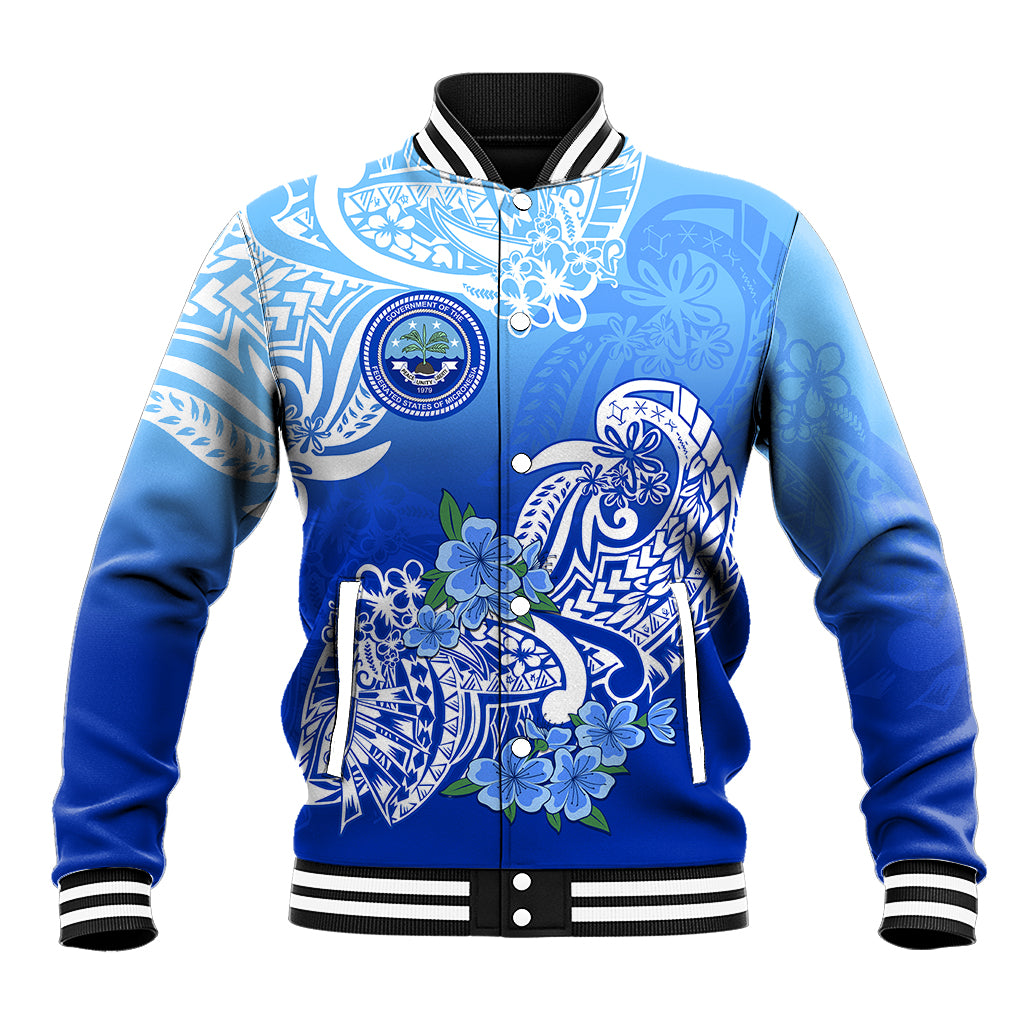 (Custom Personalised) Federated States Of Micronesia Baseball Jacket Polynesian Floral Tribal LT9 Unisex Blue - Polynesian Pride