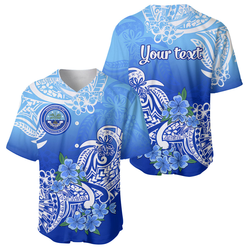 (Custom Personalised) Federated States Of Micronesia Baseball Jersey Polynesian Floral Tribal LT9 Blue - Polynesian Pride